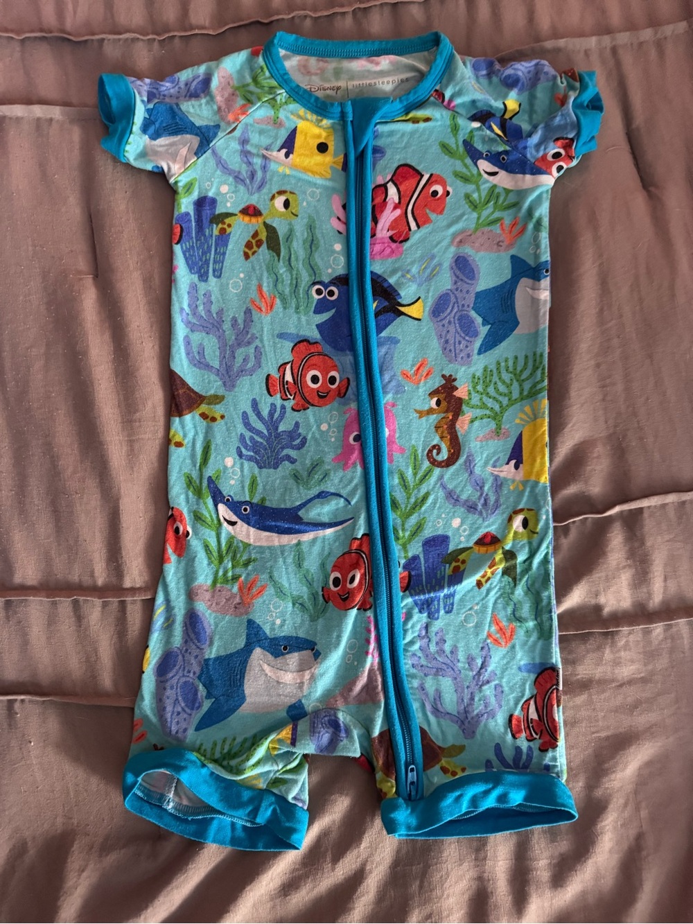 Blue Finding Nemo Short Sleeve One-Piece Romper